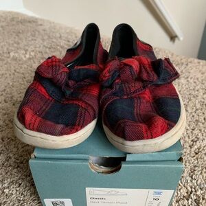 Plaid Red Kids Slippers with Bow
